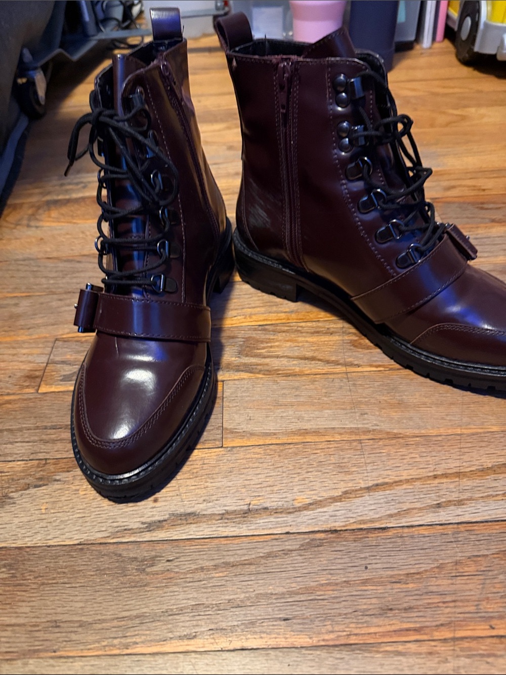 Womens Lace-Up Combat Boots in Dark Burgundy